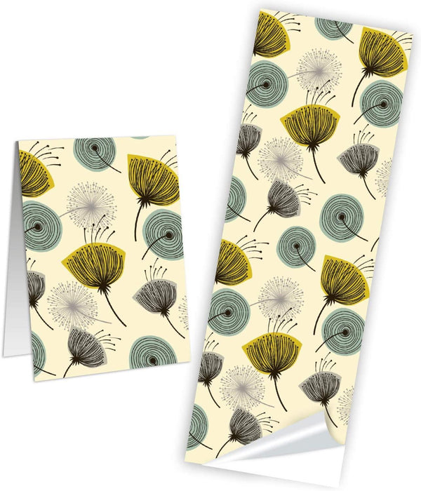 Längliche Pusteblume Aufkleber - 5 x 14,8 cm - beige senfgelb blau im Vintage Stil 25 Stück