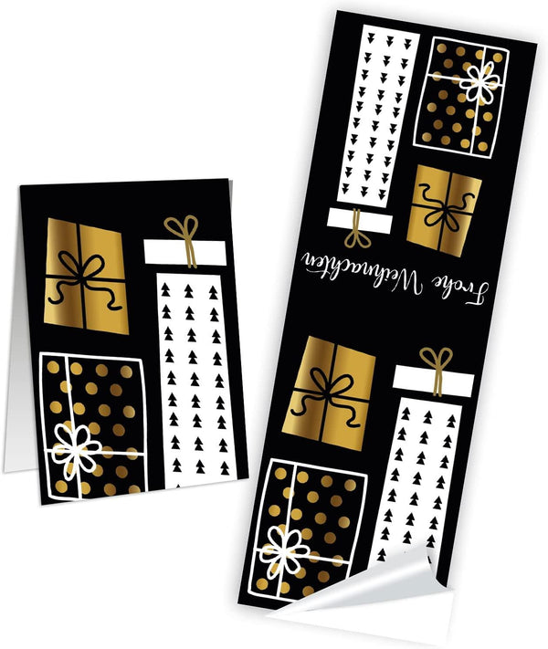 Frohe Weihnachten Banderole 5 x 14,8 cm gold schwarz weiß 50 Stück