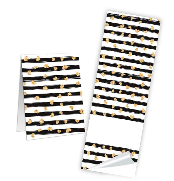 Neutrale Geschenkaufkleber zum Beschriften - 5 x 14,8 cm - schwarz weiß gold 25 Stück
