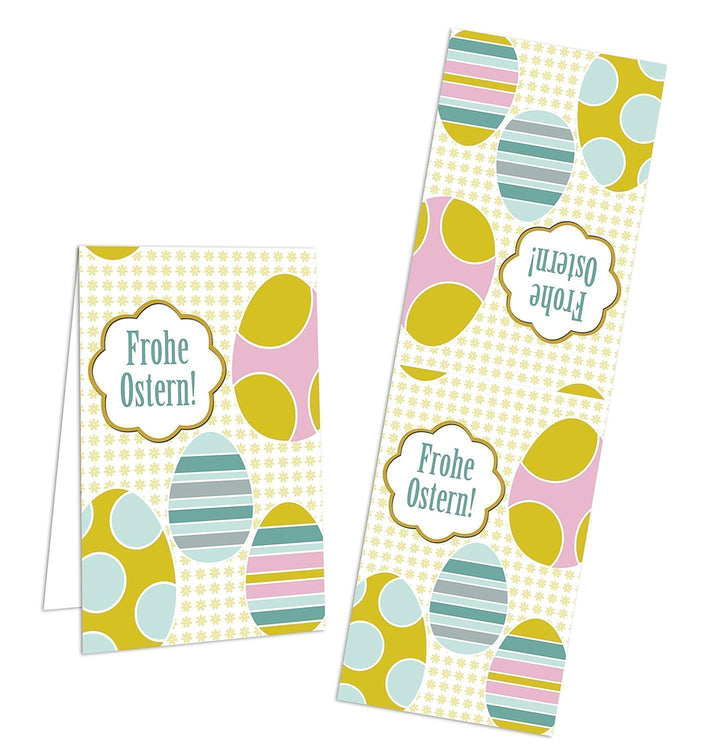 Aufkleber Frohe Ostern -  5 x 14,8 cm - gelb grün - zum Verschönern und Verzieren 50 Stück