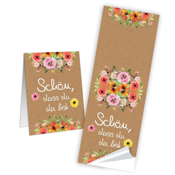 Längliche Schön dass du da bist Aufkleber 5 x 14,8 cm braun bunt Blumen - Foto 1