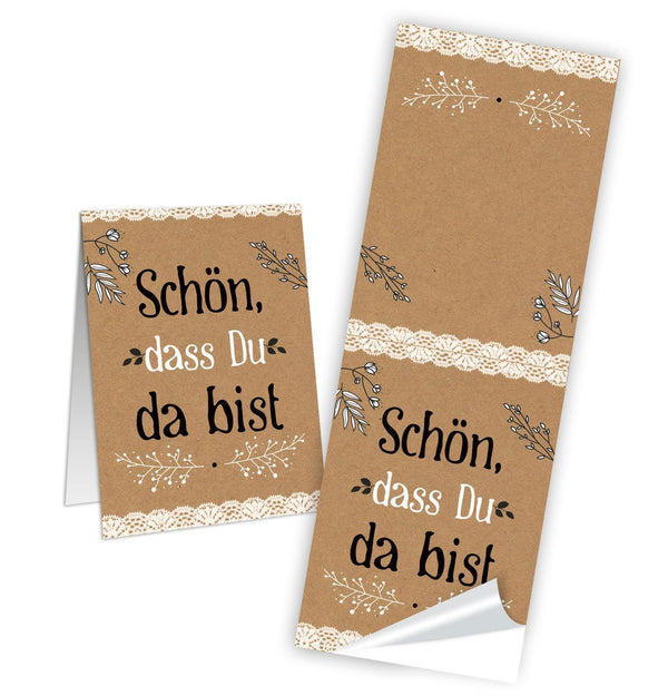 Banderole "Schön, dass du da bist" braun schwarz weiß 5 x 14,8 cm 50 Stück