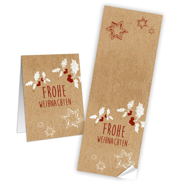 Frohe Weihnachten Weihnachtsbanderole natur rot weiß 7,2 x 21 cm 100 Stück