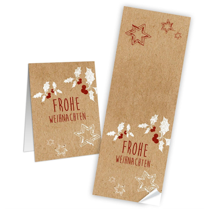 Frohe Weihnachten Weihnachtsbanderole natur rot weiß 7,2 x 21 cm - Foto 1