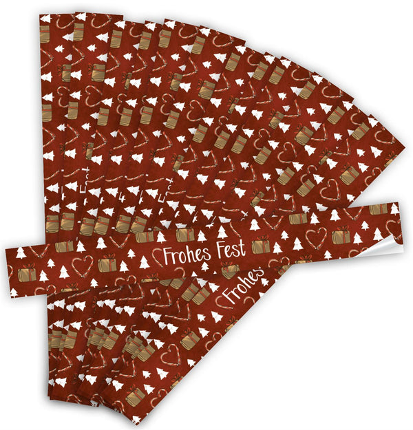 Große Weihnachten Aufkleber - 5 x 42 cm - braun rot im Vintage-Stil - für Großbriefe & Pakete 25 Stück