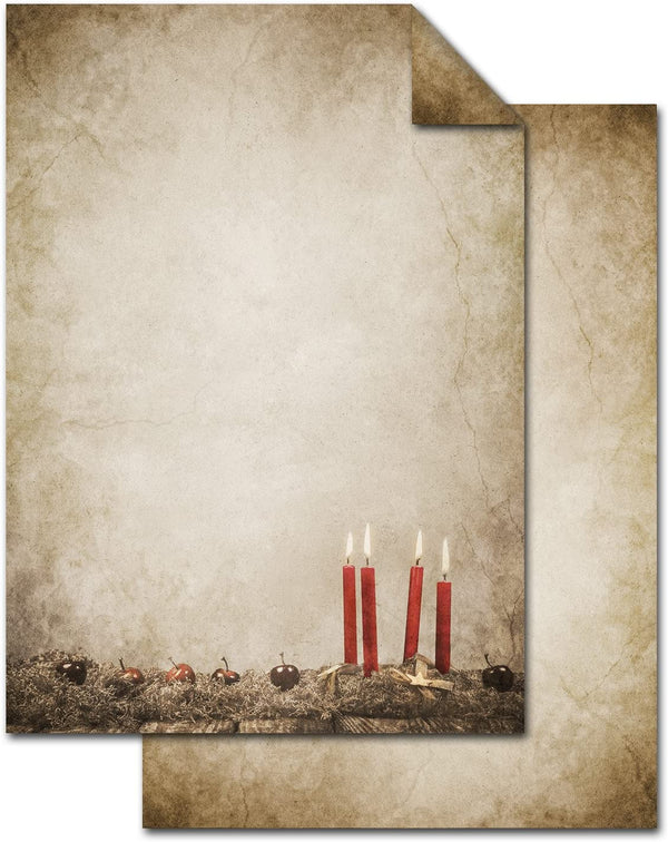 Vintage Briefpapier weihnachtlich mit Adventskranz A4 beidseitig beige braun 25 Blatt