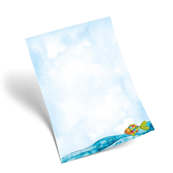 Maritimes Briefpapier türkis bunt mit Regenbogenfisch DIN A4 - Papier zum Bedrucken & Beschriften 100 Blatt