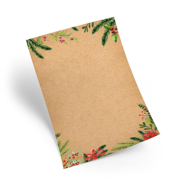 Weihnachtliches Briefpapier braun rot grün DIN A4 mit Zweigen - Druckerpapier Weihnachten 100 Blatt