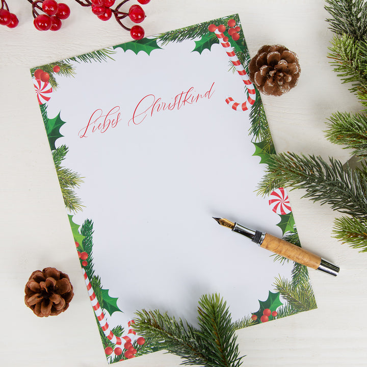 Weihnachtspapier weiß rot grün DIN A4 - Briefpapier Weihnachten zum Beschriften & Bedrucken 100 Blatt