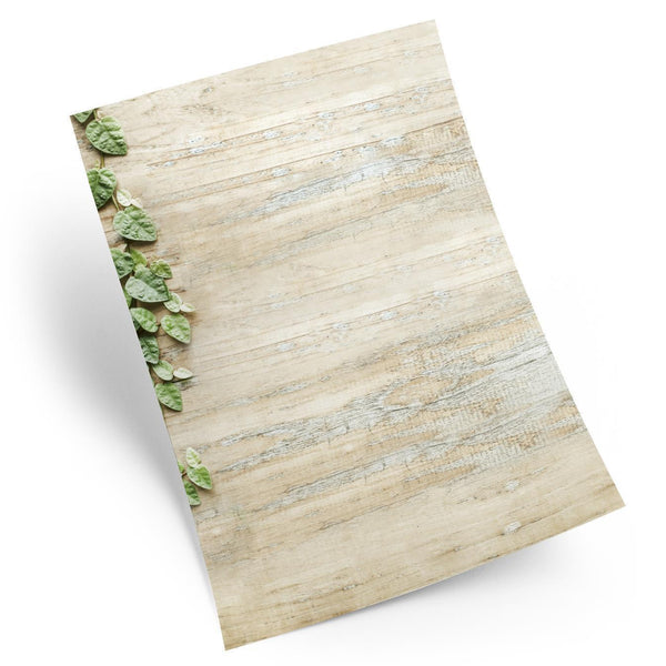 Briefpapier Motivpapier DIN A4 in Holzoptik mit Efeu - Papier zum Bedrucken & Beschriften - Briefe schreiben 25 Blatt