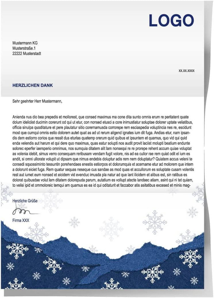 Weihnachtliches Schneeflocken Briefpapier - weiß blau DIN A4 50 Blatt