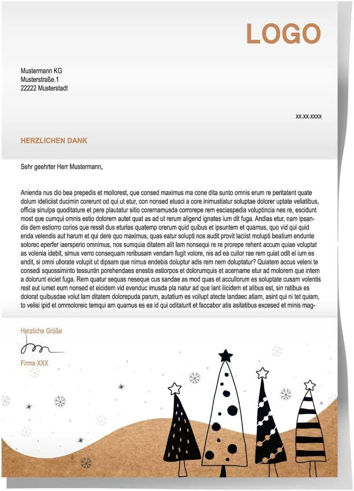 Weihnachtsbriefpapier in DIN A4 - weiß schwarz braun Kraftpapieroptik 25 Blatt