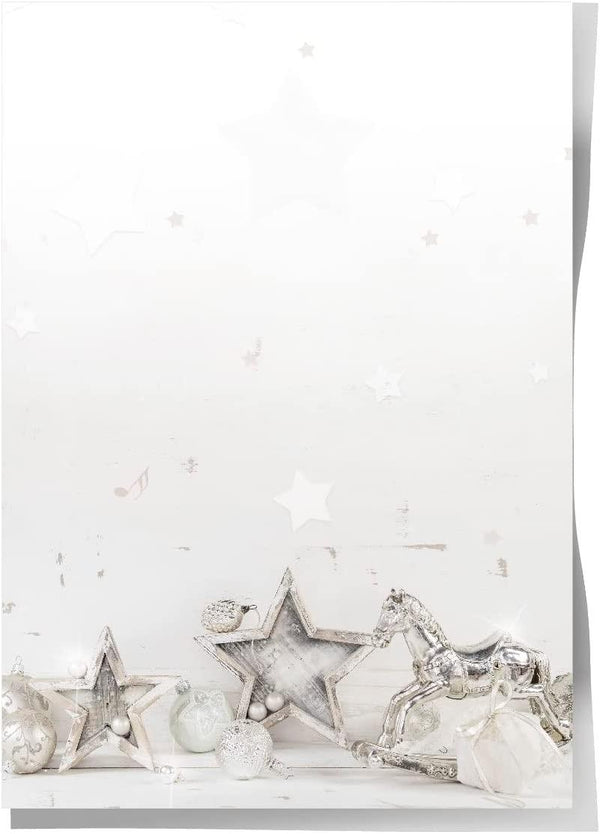 Edles Briefpapier Weihnachten weiß silber DIN A4 50 Blatt
