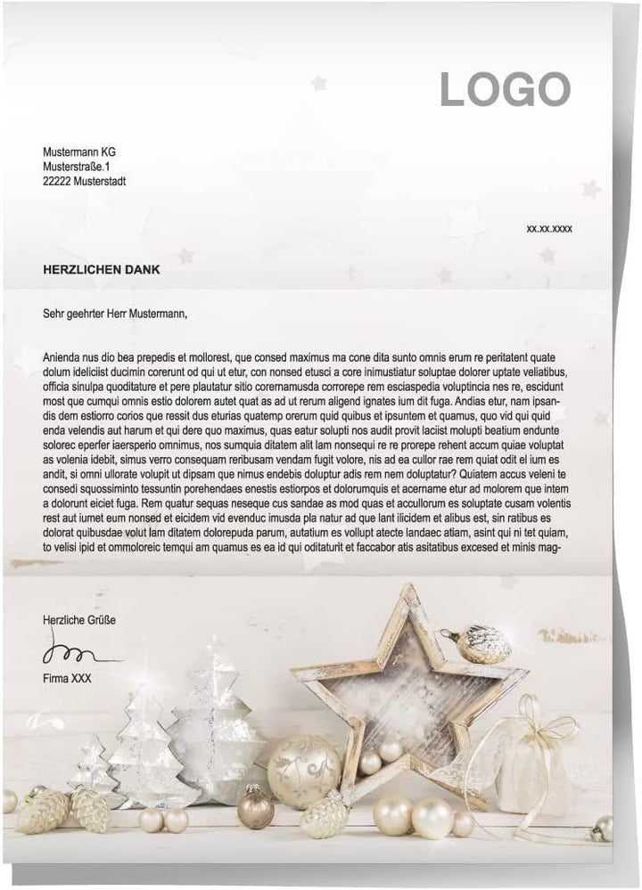 Weihnachtsbriefpapier DIN A4 - Weihnachten Briefpapier Firma silber grau 100 Blatt