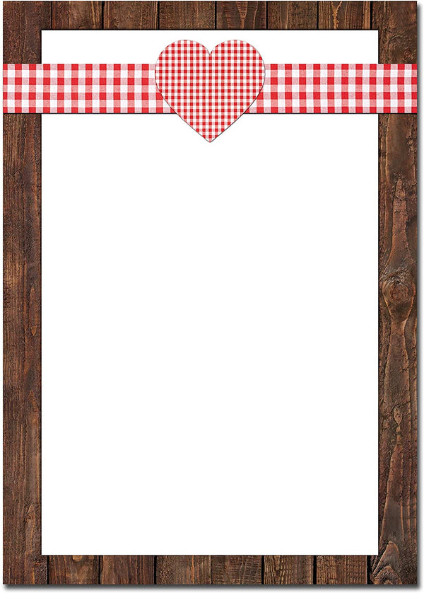 Briefpapier rustikal rot weiß braun mit Herz 100g Schreibpapier DIN A4 Bayern bayerisch 100 Blatt