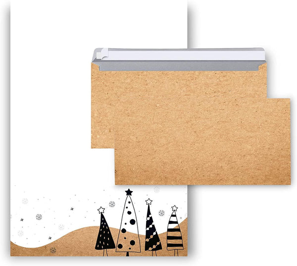 Briefpapier für Weihnachten + passende Briefumschläge- weiß braun DIN A4 50 Stück