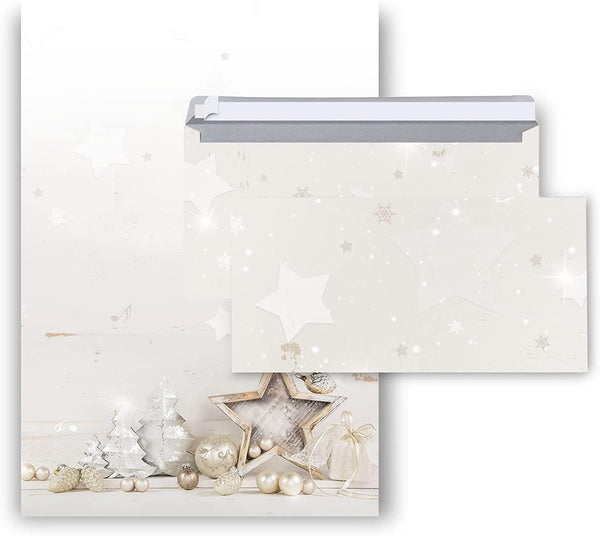 Briefpapier mit passenden Umschlägen für Weihnachten - weiß blau DIN A4