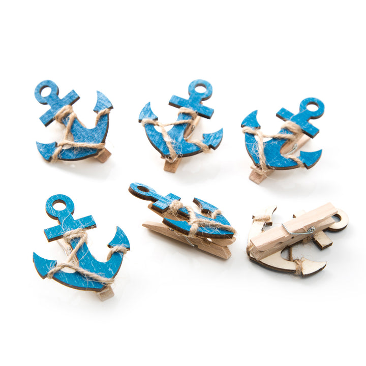 Kleine blaue Fische aus Holz auf Deko Klammern - 5 cm maritim - zum Zumachen 6 Stück