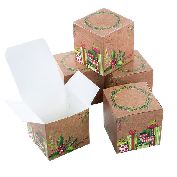 Kleine Geschenkschachtel in 8 x 8 cm für Weihnachten braun rot grün - für Kleinigkeiten 10 Stück