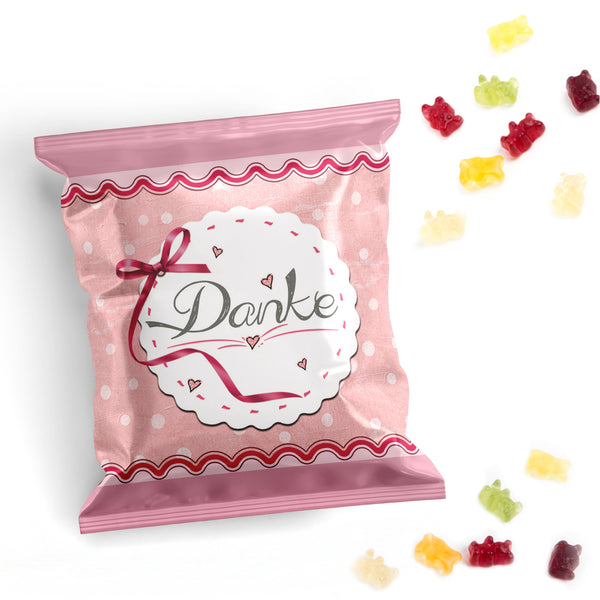 Rosa Fruchtgummi Päckchen mit Text DANKE - Give Away Geschenk 50 Stück
