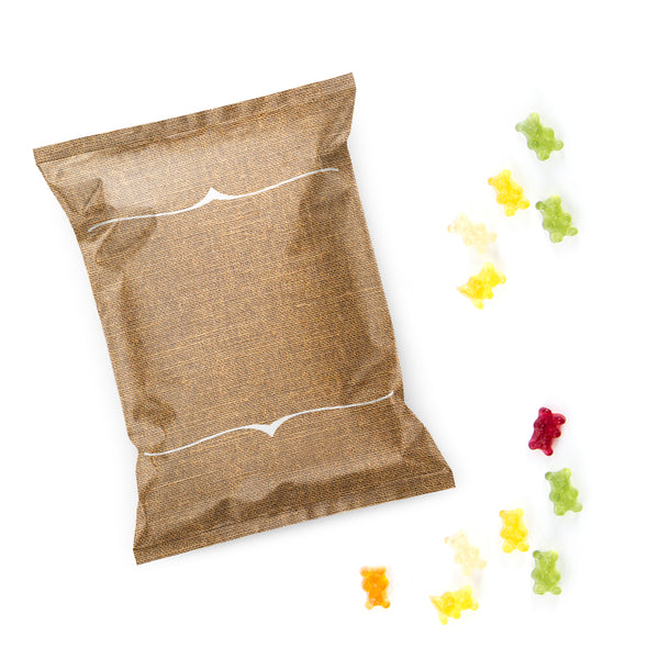 Fruchtgummi Tütchen Leinenoptik beige braun 8 x 5,8 cm - Foto 1