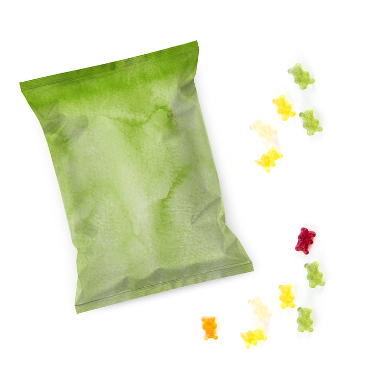 Give-Away Fruchtgummi Tütchen - Mini Gummibärchen Tüten grün blanko zum Beschriften 50 Stück