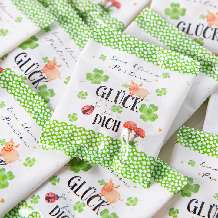 Fruchtgummi Give-Aways Eine Portion Glück Gastgeschenk 7 x 9 cm 50 Stück