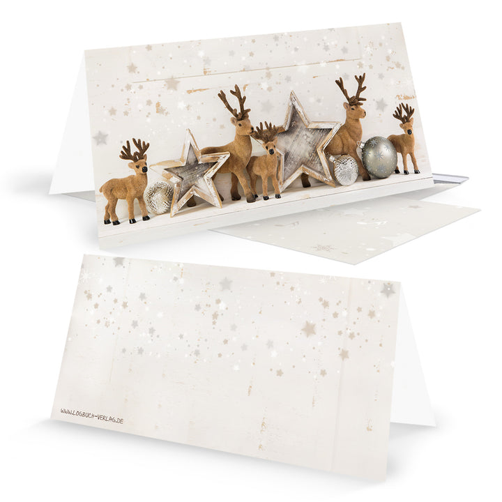 Umschläge & Weihnachtskarten DIN lang Klappkarten beige braun gold mit Hirsch-Motiv Shabby Chic 50 Stück