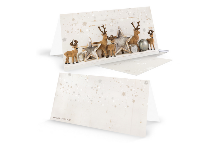 Umschläge & Weihnachtskarten DIN lang Klappkarten beige braun gold mit Hirsch-Motiv Shabby Chic 50 Stück