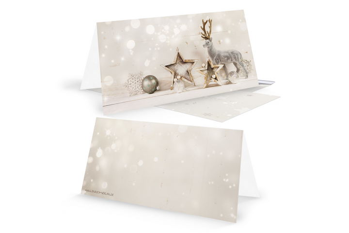 Weihnachtskarten DIN lang Klappkarten beige silber mit Hirsch-Motiv Shabby Chic & Briefumschläge 50 Stück