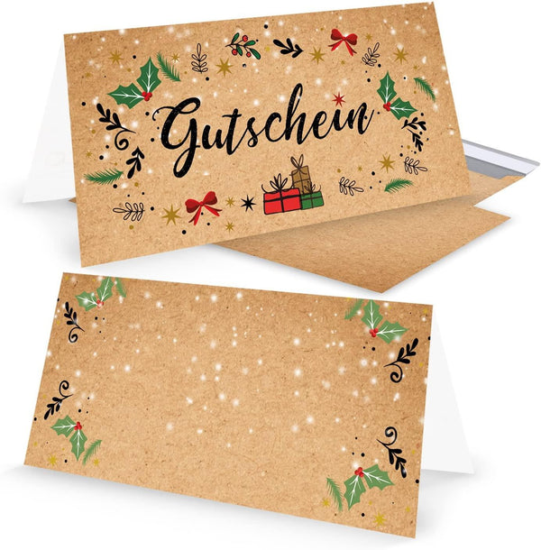 Weihnachtsgutschein rot grün natur Gutschein weihnachtlich für Kunden Mitarbeiter Freunde 20 Stück