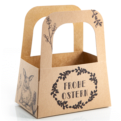 Osterkörbchen zum Befüllen aus Kraftpapier "Frohe Ostern" braun 14,5 x 17,3 x 9,9 cm 9 Stück