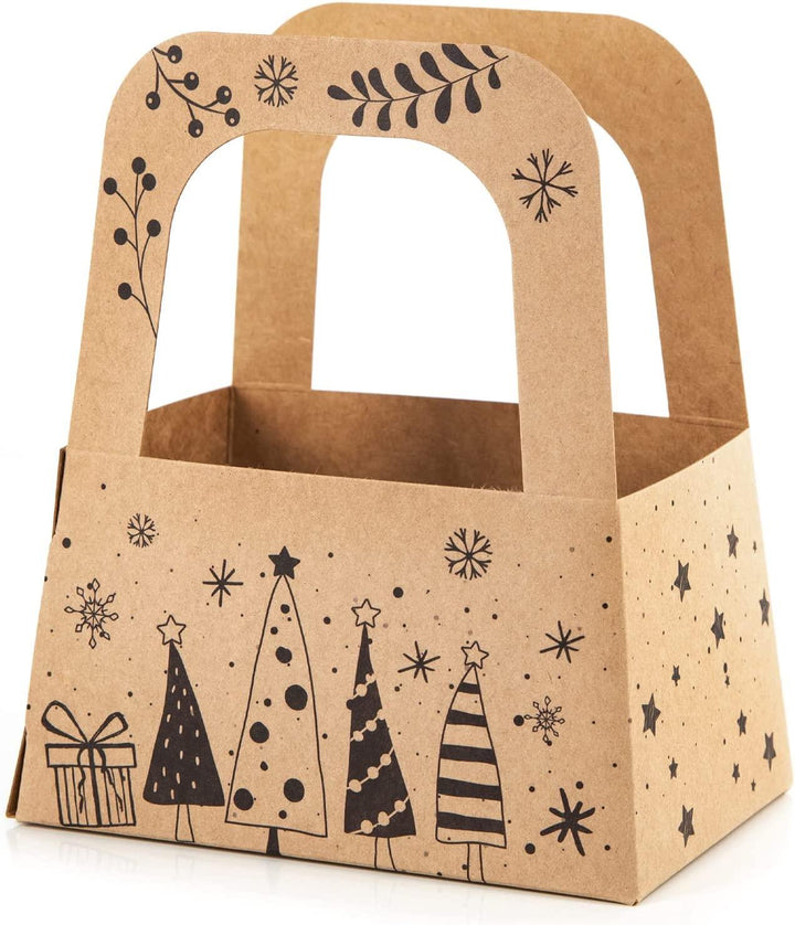 Weihnachtsgeschenk Verpackung aus Kraftpapier Weihnachtskörbchen mit Henkel 10 Stück