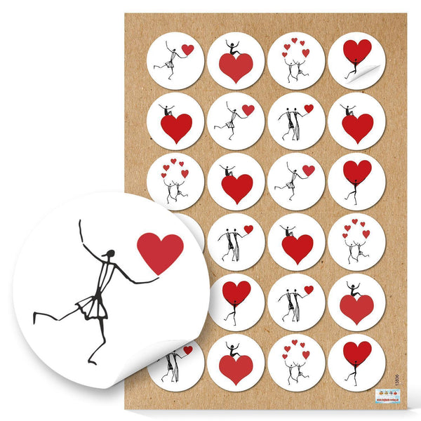 Herz Aufkleber rot weiß Ø 3,2 cm Herzsticker selbstklebend