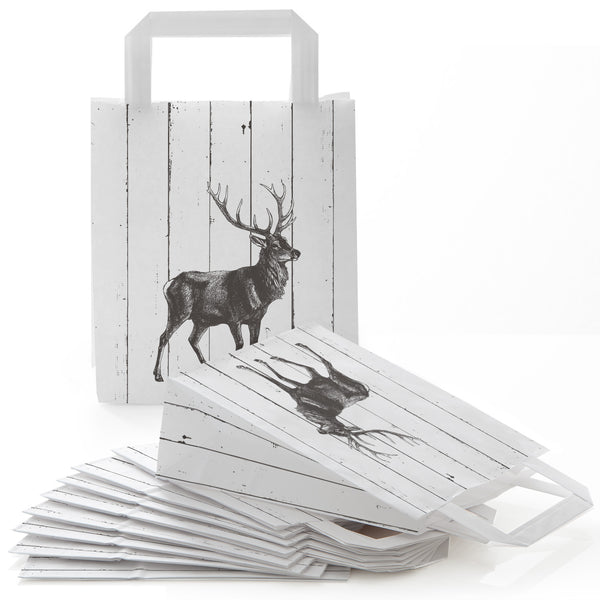 Rustikale Henkeltüte mit Hirsch Motiv 18 x 22 x 8 cm grau weiß - Geschenktüte - Foto 1