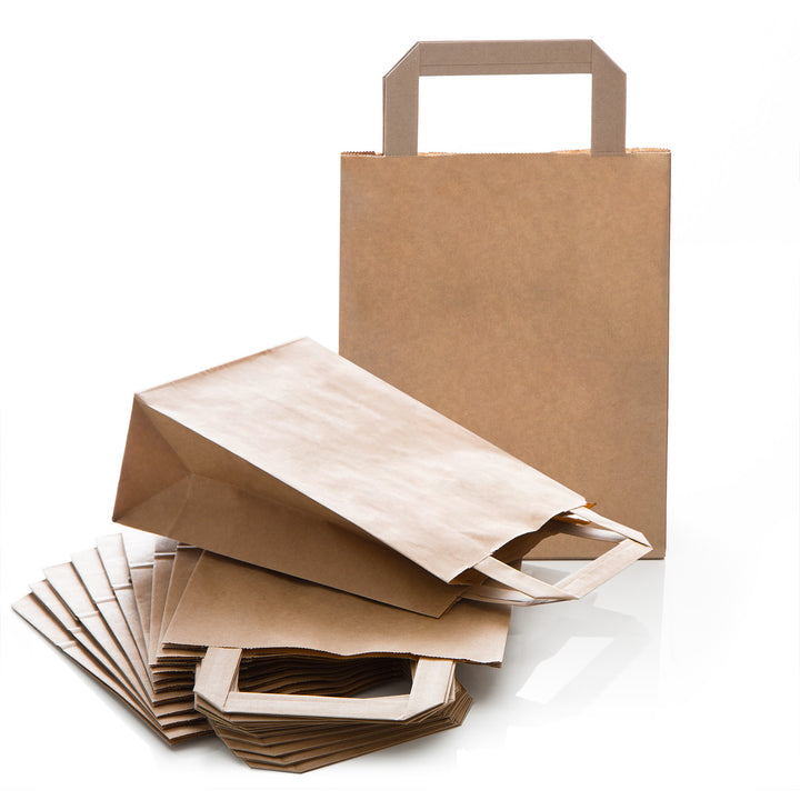 Tasche mit Henkel & Boden 18 x 22 x 8 cm aus Kraftpapier braun als Verpackung 50 Stück