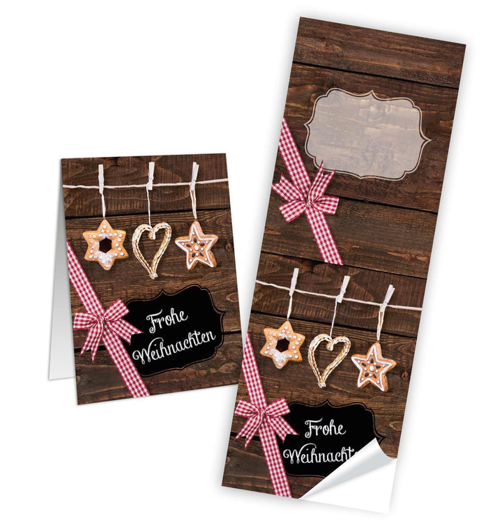 braune Weihnachtstüte Boden 18 x 8 x 22 cm kleine Papiertaschen + Weihnachts-Aufkleber FROHE WEIHNACHTEN rot kariert Geschenke Plätzchen 50 Stück