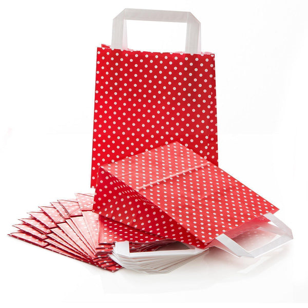 Papiertüte mit Henkel und Boden 18 x 8 x 22 cm rot weiß gepunktet 100 Stück