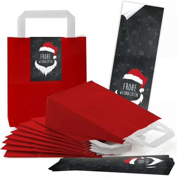 rote Weihnachtstüten mit Boden 18 x 8 x 22 cm + Nikolaus Weihnachtsbanderolen 7 x 21 cm 25 Stück