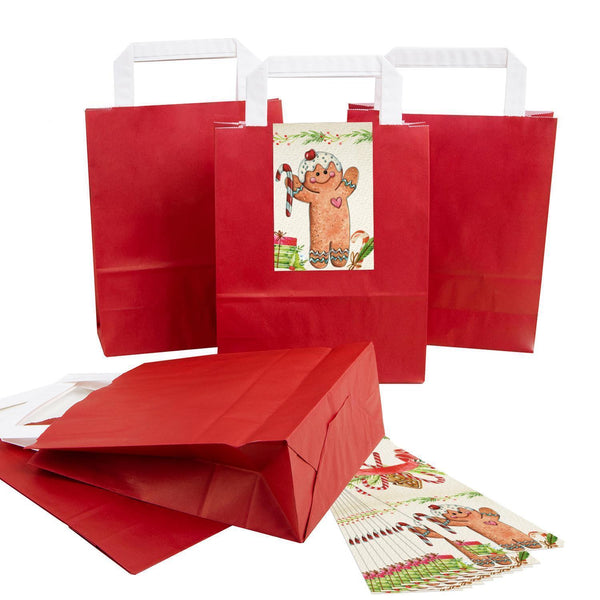 rote Weihnachtstüten 18 x 8 x 22 cm mit "Lebkuchenmann" Banderole 50 Stück