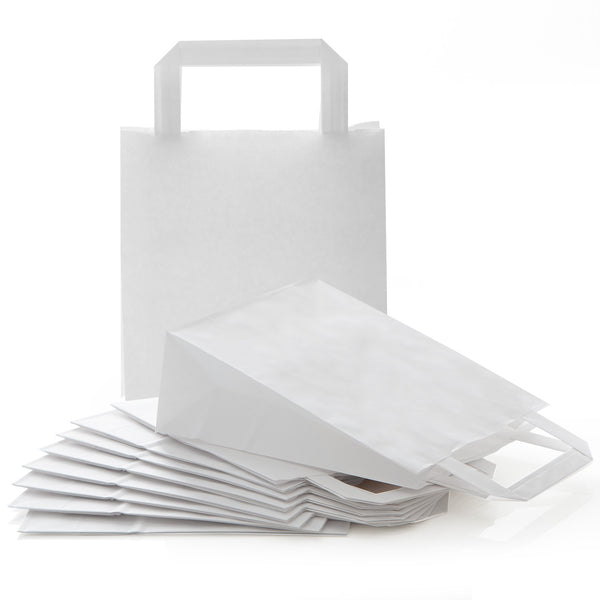 Papiertüte weiß mit Henkel & Boden 18 x 8 x 22 cm - Geschenkverpackung aus Papier 10 Stück