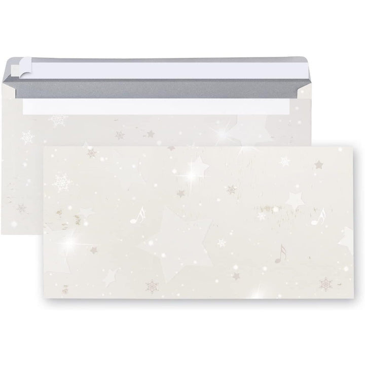 Briefumschläge weihnachtlich mit Sternen - Kuvert 11 x 22 cm Weihnachten weiß silber - Foto 1
