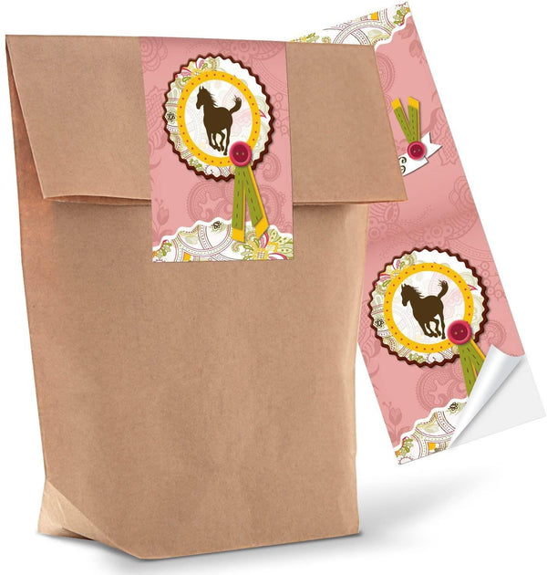 Braune Kraftpapier Papierbeutel + beschreibbare bunte maritime Piraten Aufkleber 25 Stück