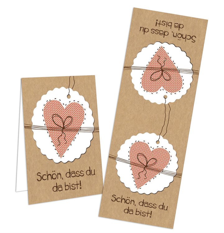 Braune Geschenktüten mit Boden + Holz Klammern + Braune Schön dass du da bist Aufkleber 25 Stück