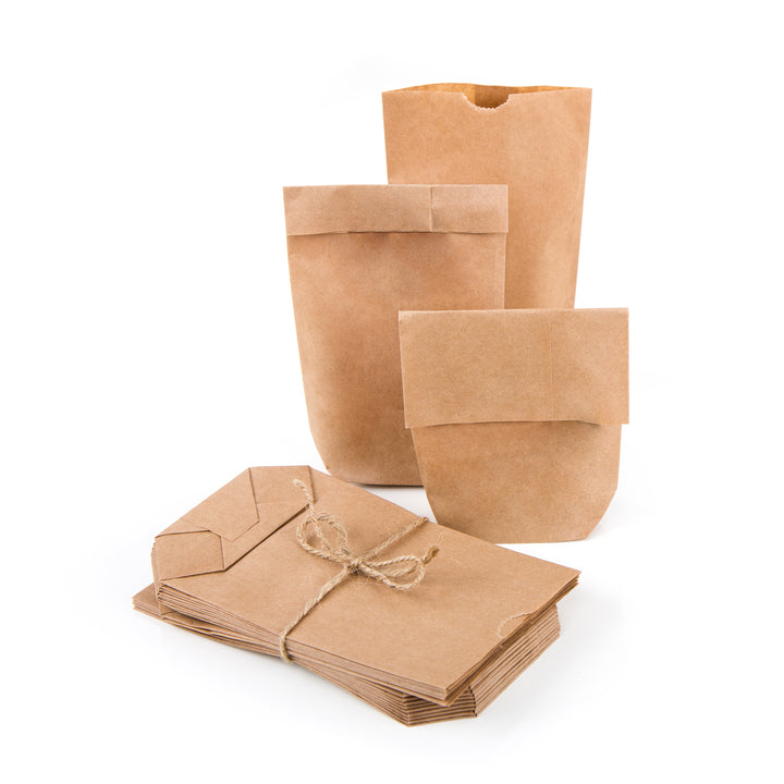 Braune Weihnachtstüten zum Befüllen 14 x 22 x 5,6 cm mit Weihnachtsaufkleber 50 Stück