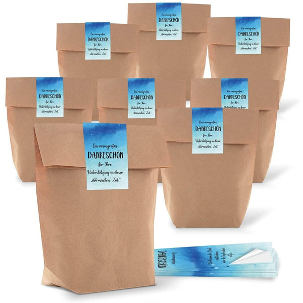 Türkis blaue Dankeschön Aufkleber + braune Tüten mit Boden - Foto 1