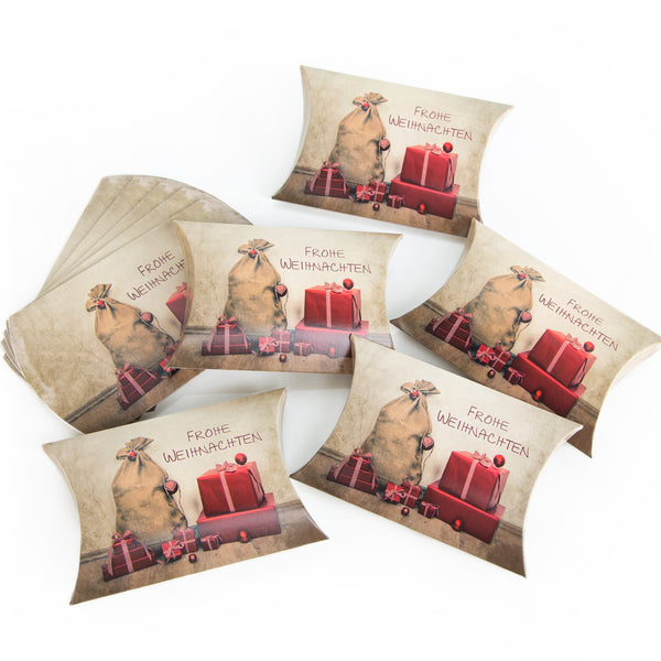Kissenverpackung FROHE WEIHNACHTEN in 15 x 10,3 x 3 cm Vintage-Stil rot braun 50 Stück