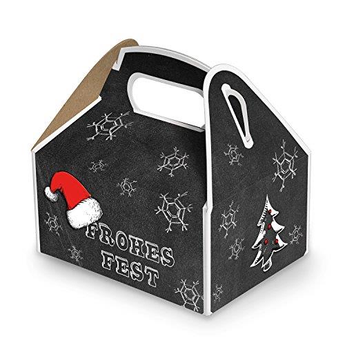 Weihnachtliche Geschenkbox schwarz weiß FROHES FEST Weihnachtsschachtel 9 x 12 x 6 cm 10 Stück