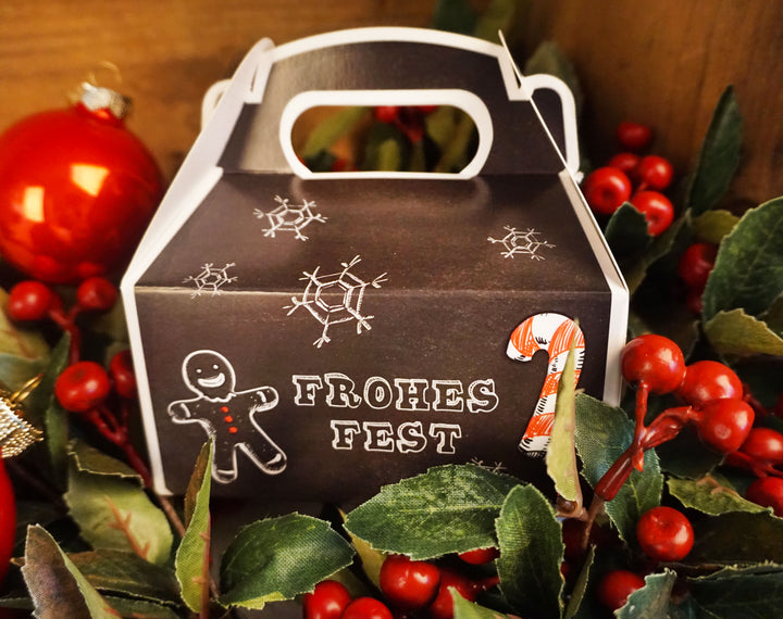 Weihnachtliche Geschenkbox schwarz weiß FROHES FEST Weihnachtsschachtel 9 x 12 x 6 cm 10 Stück