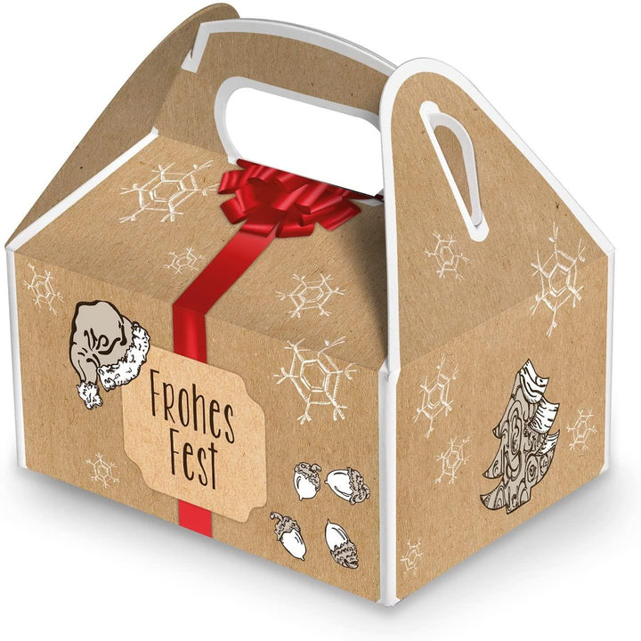 Weihnachtsschachtel FROHES FEST braun rot 9 x 12 x 6 cm mit Tragegriff - weihnachtliche Verpackung 25 Stück